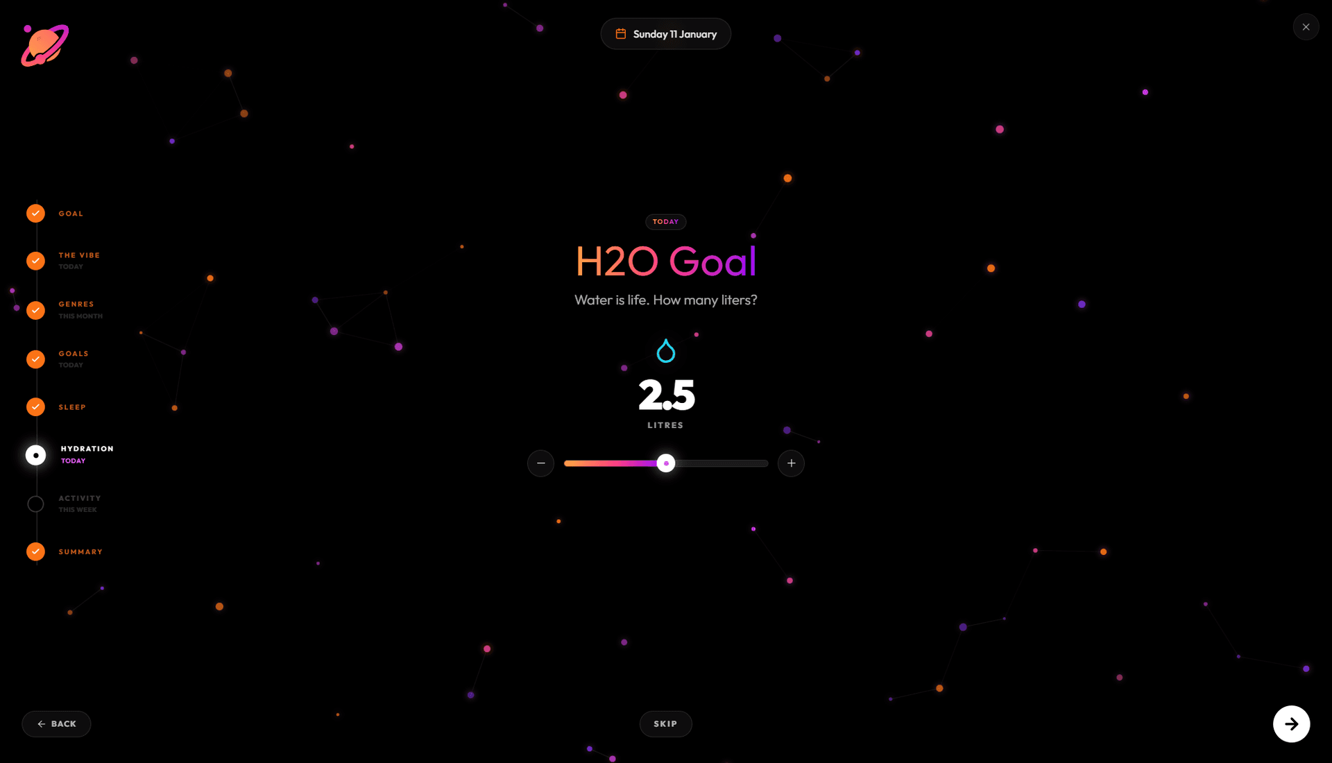 Input interface for a custom habit tracker: daily tracking of routine goals.