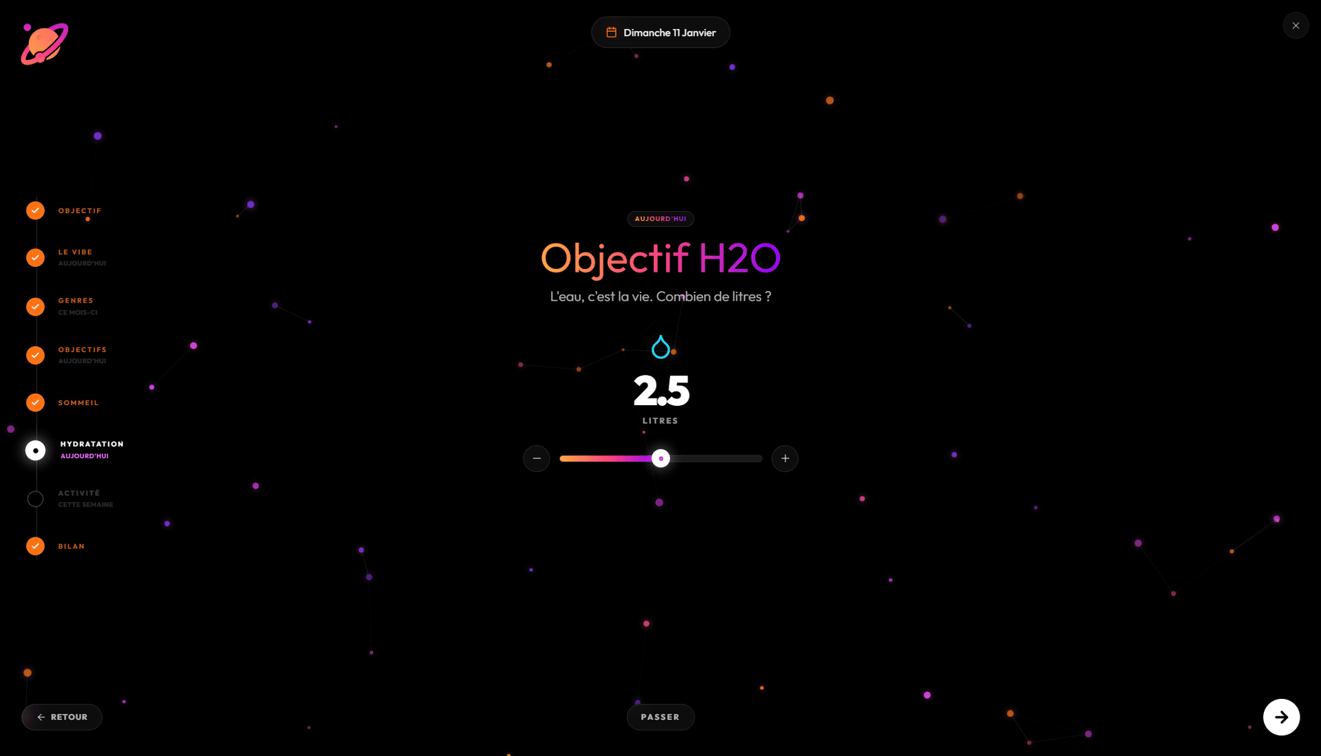 Interface de saisie pour tracker d'habitudes personnalisé : suivi quotidien des objectifs de routine.