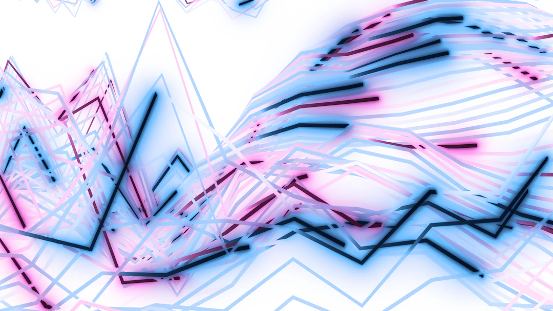 Abstract data graphs in blue and pink representing analysis of music listening habits