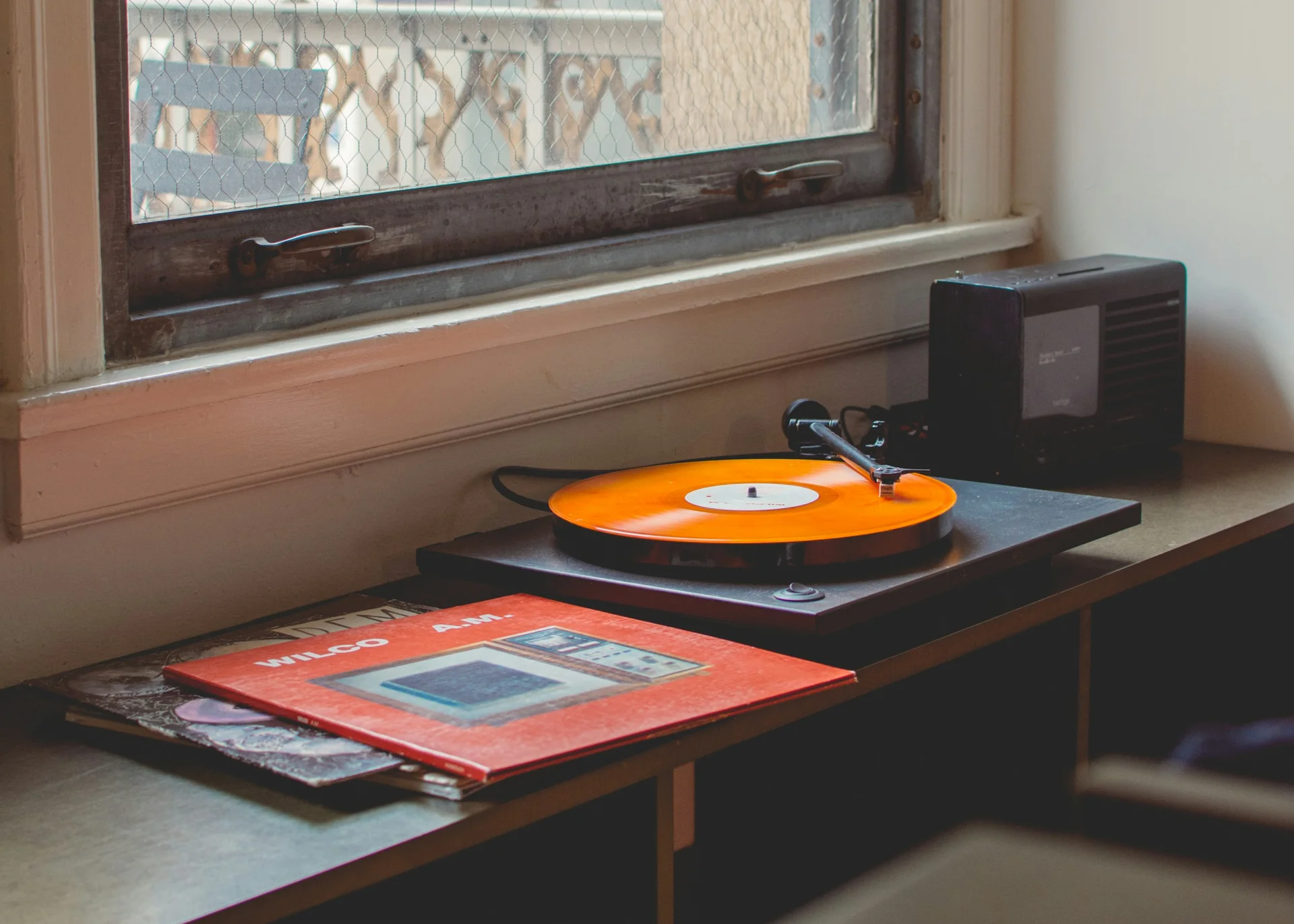 Turntable spinning a vinyl record